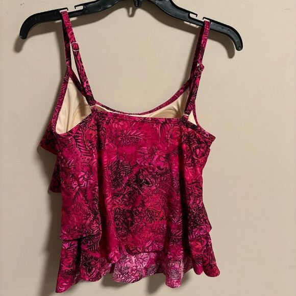 Miraclesuit Swimsuit Bikini Tankini Top Pink Tiering Up Ruffles- Size 8 - Picture 3 of 9